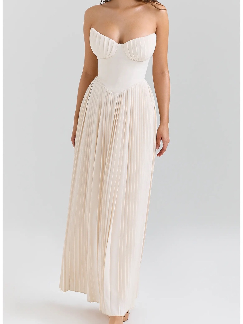 House of CB Ivory Georgette Pleated Maxi Dress
